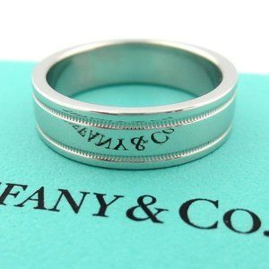 Platinum Flat Double Milgrain Wedding Band 6mm